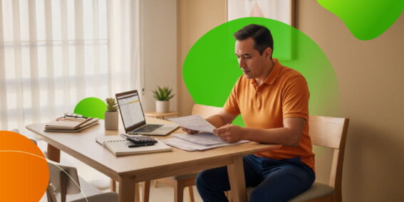 Hombre consultando devolución de impuestos y saldo a favor del SAT desde su computadora