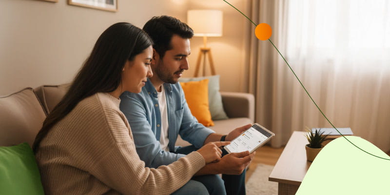 Pareja revisando sus servicios de streaming para cancelar suscripciones innecesarias