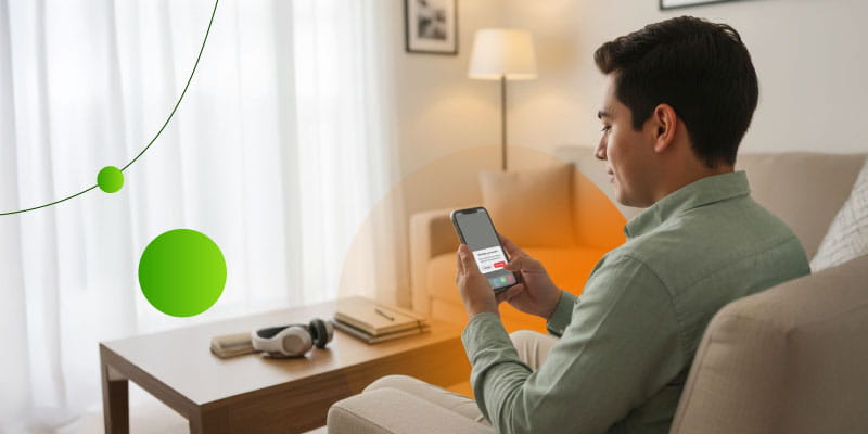 Hombre analizando sus gastos en suscripciones desde su celular para ahorrar dinero