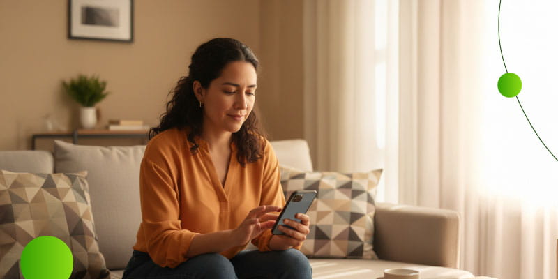 Mujer solicitando un préstamo rápido 24/7 en línea desde su computadora y celular